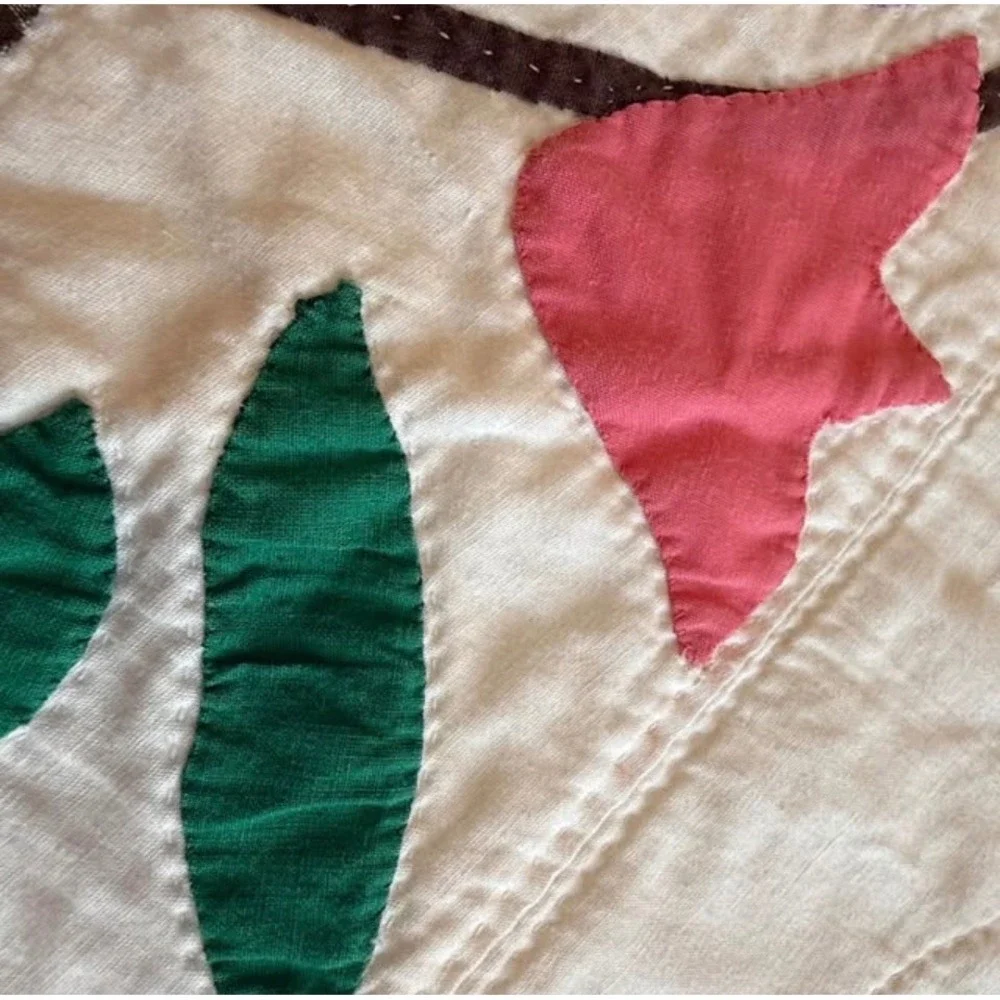 Vintage Hand Stitched Tulip Basket Appliqué Quilt Full Queen Cotton Wedding